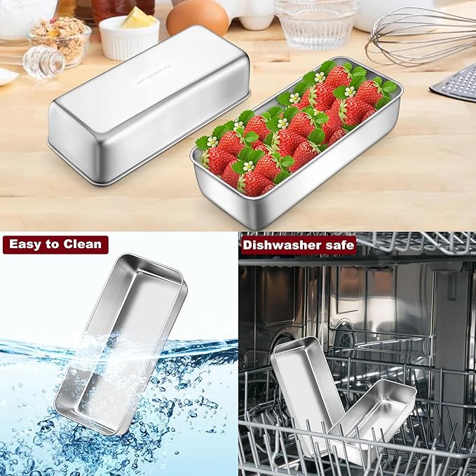 LIANYU Large 12x5 Inch Bread Loaf Pans, 6 Pack Stainless Steel Baking Pans for Meatloaf, Sourdough, Lasagna, Cake, Brownies, Non Toxic & Healthy Bakeware Set, Oven & Dishwasher Safe