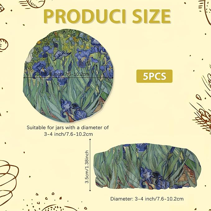 Sourdough Starter Jar Covers,5-Pack Reusable Vintage Oil Painting Floral Painting Cloth Lids for 3-4 Inch Jars,Ideal for Kombucha Kefir or Cheese Fermentation