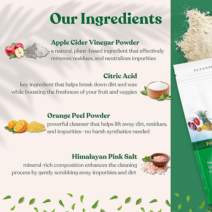 Natures Produce Wash, Fruit and Vegetable Wash, Removes Unwanted Residue, Extends Produce Life, Fruit Cleaner. 3 Months Supply or Makes 10+ Spray 16 oz Bottles