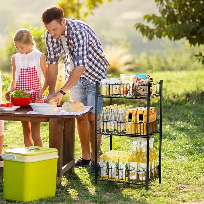 OYEAL Water Bottle Holder Rack 3 Tier Soda Drink Organizer Vertical Metal Food Storage Shelf for Kitchen Countertop Pantry, Can Storage Organizer for Pantry