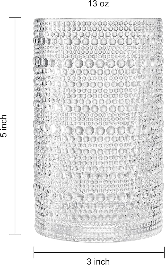 Khen Plastic Hobnail Drinking Glasses Set of 12 Clear Color Cups 6x 10oz Lowball & 6x 1oz Highball Acrylic Beaded Design, BPA-Free, Dishwasher Safe Indoor/Outdoor Drinkware Water, Juice, Cocktails