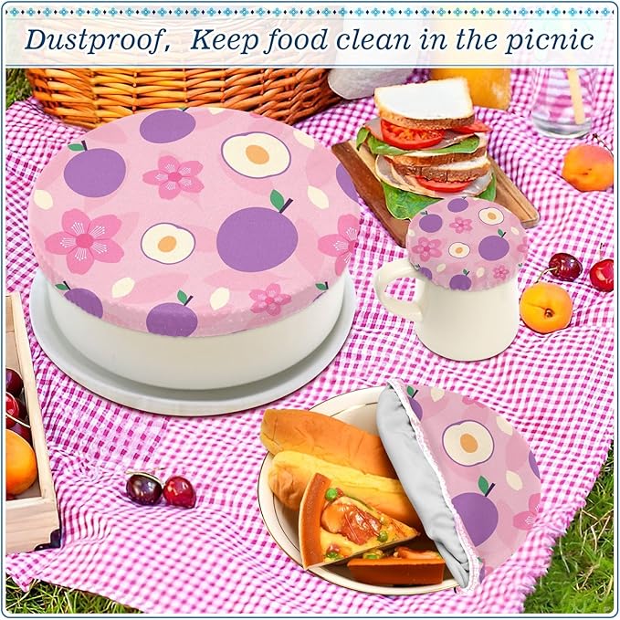 5 Pcs Bowl Covers Reusable in 5 Size Elastic Food Cover Cloth Lids Fresh Keeping Dish Cookware Bakeware Fabric Covers Lids for Food Leftovers Fruits Storage Vintage Plum Fruit Flowers Purple