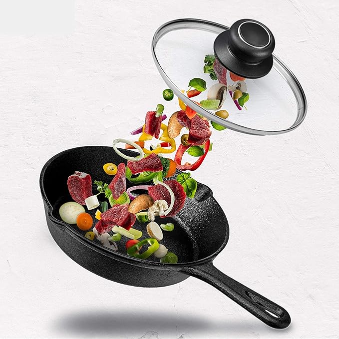 8 Inch Glass Lid for Frying Pan, Fry Pan Lid, Skillet Lid, Pan Lid with Handle, Compatible with Lodge 8 Inch Cast Iron Skillet - Tempered Replacement Cover, 8"/20cm, Clear