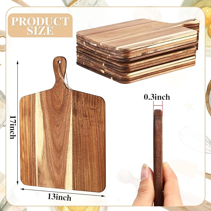 Patelai 12 Packs Wooden Cutting Board Set with Handles Large Kitchen Serving Plain Chopping Board Bulk Gifts for Mom for Vegetables Meat Pizza Cheese Fruit Bread(Acacia Wood,17 x 13 Inch)