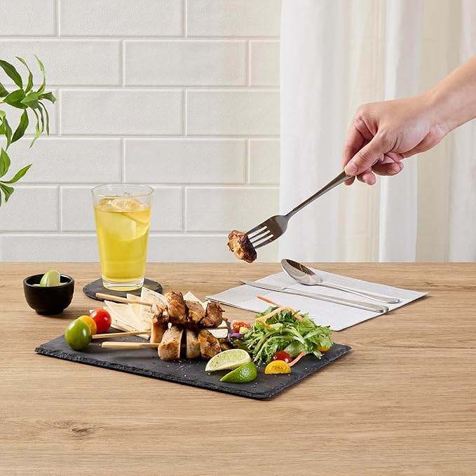 Restaurantware Slate Serving Trays 4 Pack of 11.8" x 7.8" Foam Feet Charcuterie Stone Plates Rustic Edges Freezable Black Serving Display Cheese Boards for Kitchen, Gourmet, Dining, Parties