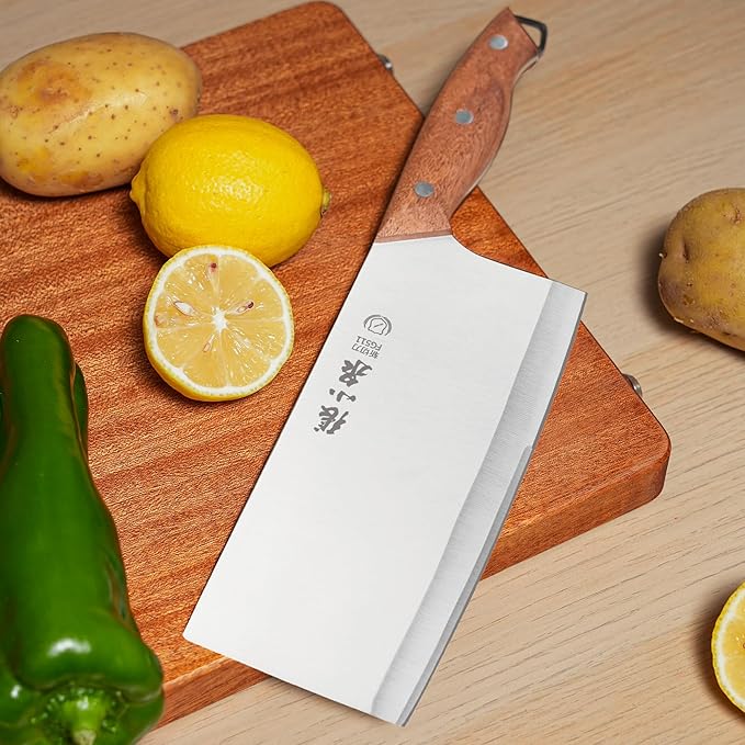ZHANG XIAO QUAN SINCE 1628 7.3” Meat Cleaver, 40Cr13 Chinese Chopper Slicing Knife Chinese Chefs Knife Wood Handle
