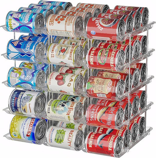 cjc Can Organizer for Pantry - 3 Sets 5 Tiers Pantry Organizer, Automatic Scrolling Can Holders for Effortless Pantry Storage-Holds 60 Cans/Clear