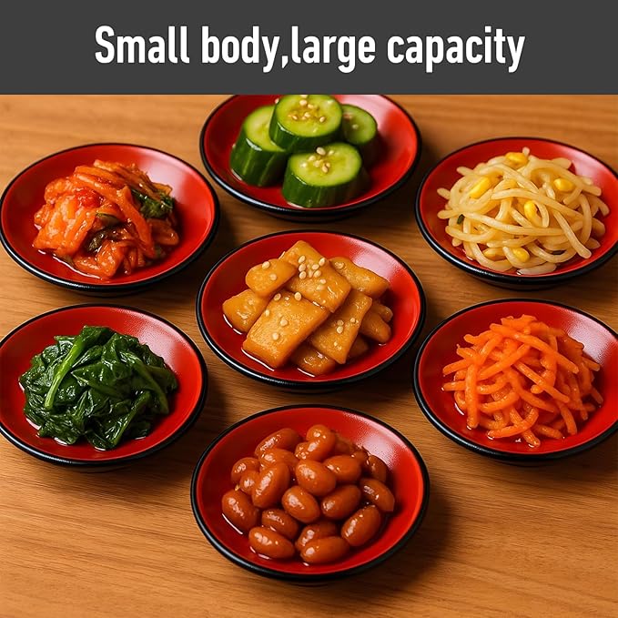 30 Pcs Dipping Bowls Soy Sauce Dishes Dipping Sauce Cups Serving Plate Set Black Red Side Small Dish Pinch Bowls for Condiment, Soy, BBQ, Desserts(Round) ﻿