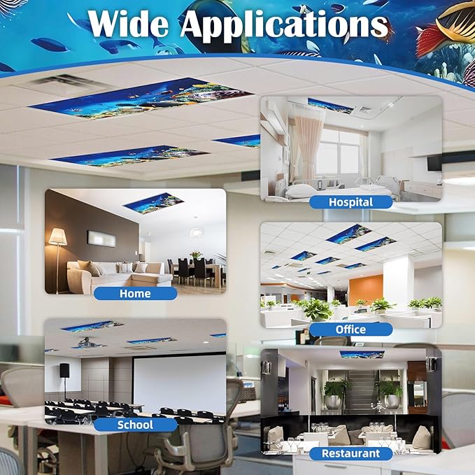 2 Pcs Fluorescent Light Covers - 4 x 2 Feet Covers for Ceiling Lights, Magnetic Light Filters for Classroom, Office, Hospitals, Home