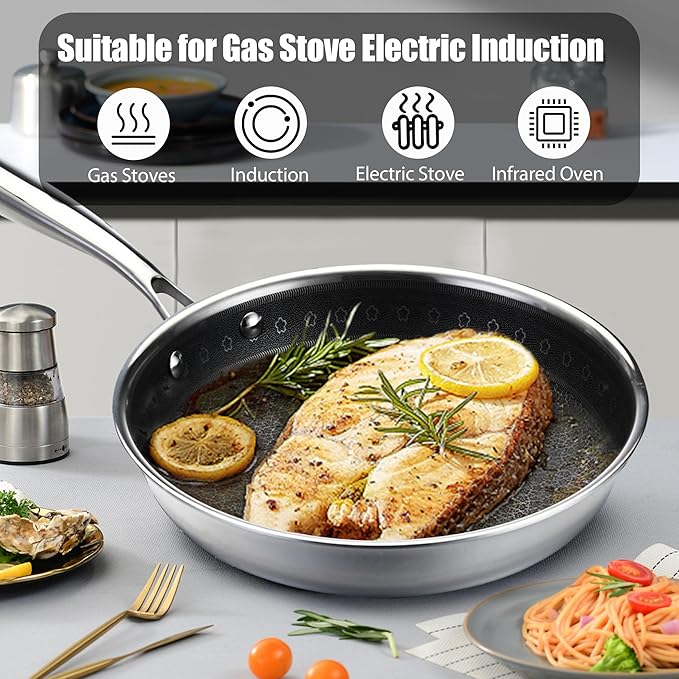 Vivicreate 20 Piece Stainless Steel Cooking Pot pots and Pan pans Cookware Set Non Toxic PFOA Free Non Stick Pots and Pans Hammered Design Induction Compatible Ollas de Acero Inoxidable