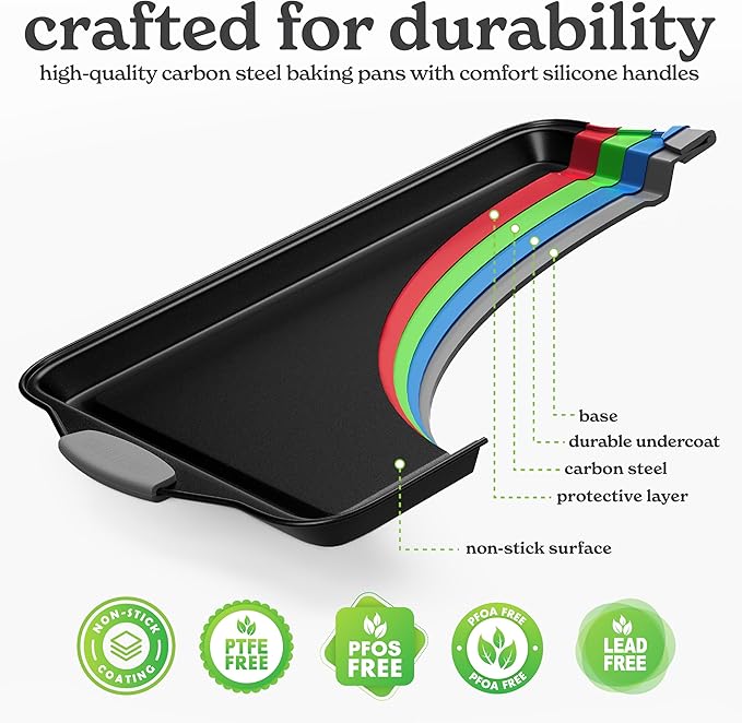 Country Kitchen Nonstick Stackable Bakeware Set - Heavy Duty, Durable, Easy Release Baking Set, Grey, 4 Pcs