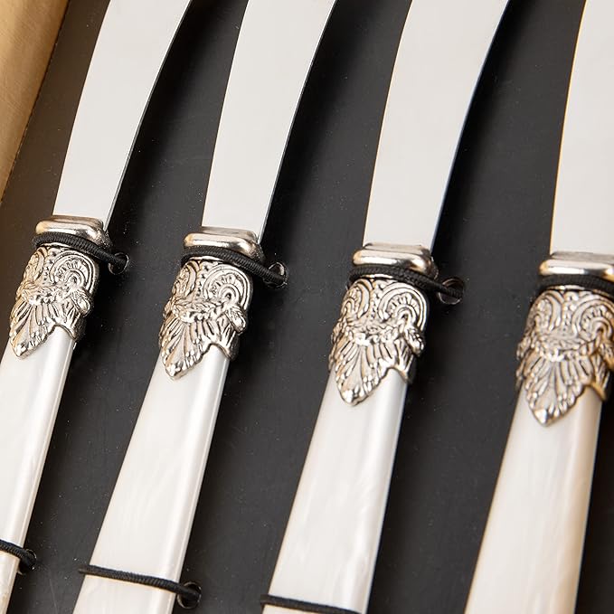 REVERIE Collection 4-piece Stainless Steel Butter Spreader Cheese Knife, Giftable Butter Knives set, Bread Knife set (White Handle)