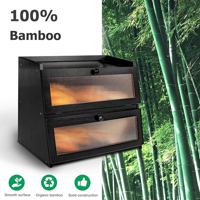 Pure Bamboo Bread Box, Roomy Bread Storage Container, Keeps Homemade Bread Fresh and soft, Easy to Assembly Breadbox for Kitchen Countertop