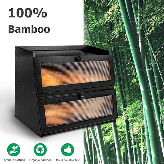 Pure Bamboo Bread Box, Roomy Bread Storage Container, Keeps Homemade Bread Fresh and soft, Easy to Assembly Breadbox for Kitchen Countertop