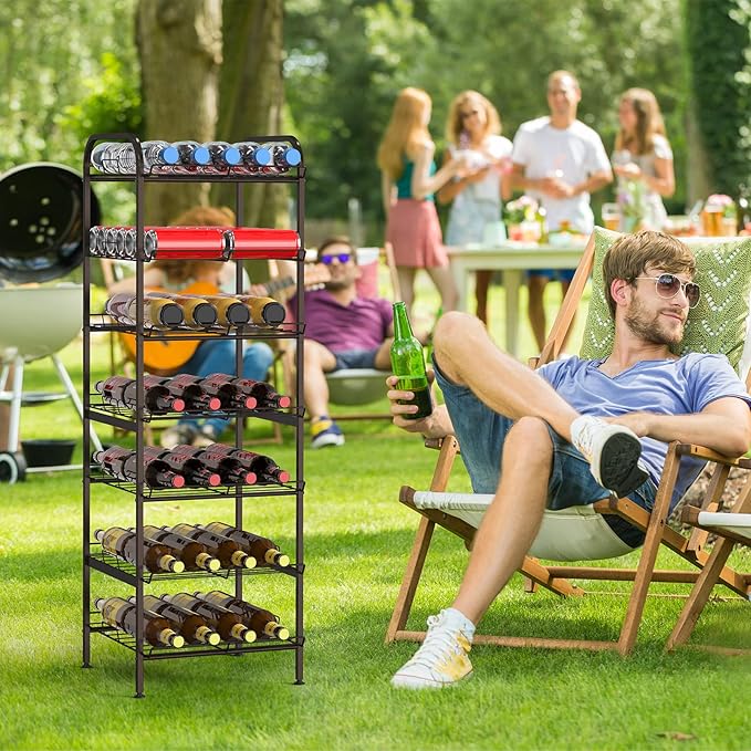 smusei Water Bottle Organizer 7 Tier Free Standing Vertical Metal Water Bottle Rack Shelf Adjustable Water Bottle Beverage Drink Stand Holder for Kitchen Pantry Food Storage, Bronze