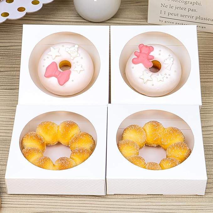 50pcs Individual Cookie Boxes with Window 4.3x4.3x1.2 Inches Small Soap Packaging Boxes Dessert Boxes Auto-Popup Gift Box Wedding Favor Boxes Small Gift Boxes for Single Cookie Pastry