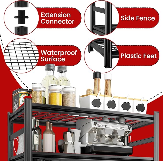 Wire Storage Shelving Unit, 5 Tier Adjustable Metal Shelves, Kitchen Shelves Metal Organizer Wire Rack, Industrial Utility Shelf Rack for Kitchen, Laundry Room, Pantry, Warehouse