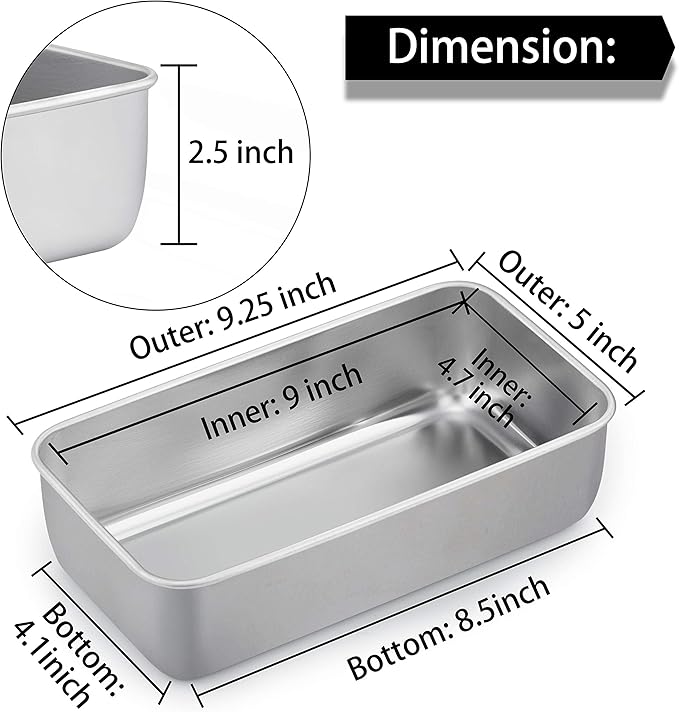TeamFar Loaf Pan, 9¼” × 5” Bread Loaf Pan Meatloaf Pan Stainless Steel for Baking Bread Cake Toast, Healthy & Durable, Dishwasher Safe & Easy Clean