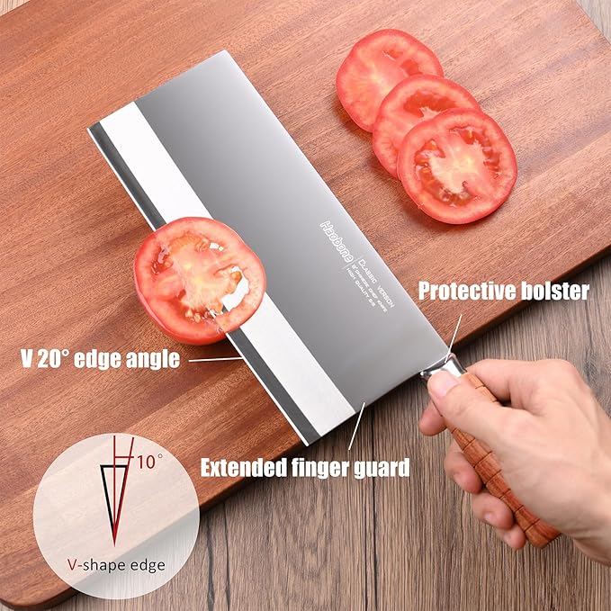 Meat Cleaver 8 Inch Professional Chinese Cleaver Knife Chefs Knife Stainless Steel Sharp Vegetable Knife Non-stick Rosewood Handle for Homes Restaurants Caidao Gift Box