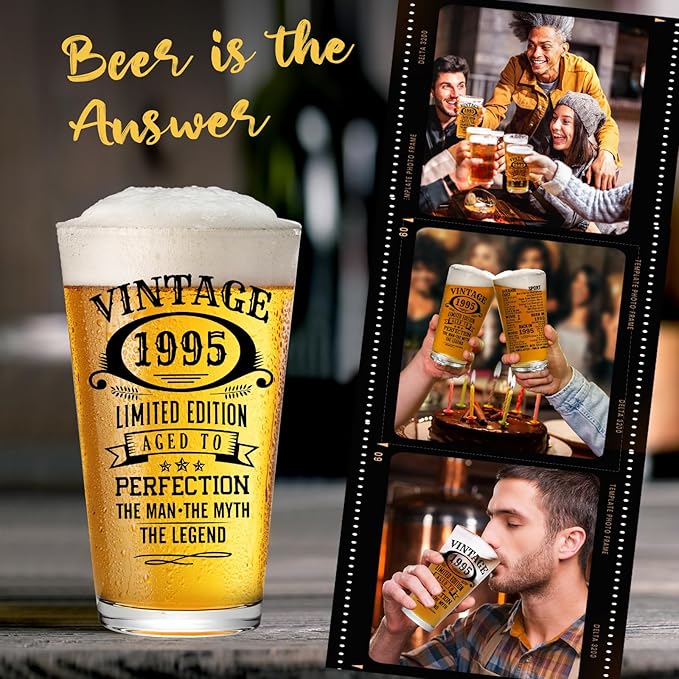 30th Birthday Gifts For Men 1995 Vintage Beer Glass 30 Year Old Birthday Decorations For Him 30th Bday Funny 30th Birthday Gifts Idea For Man Over 30 - Turning 30