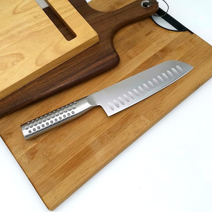 Santoku Knife - MATTSTONE HILL 7" Hollow Edge Asian Knife, Chef Knife, Kitchen Knife, German Steel, 304 Stainless Steel Handle