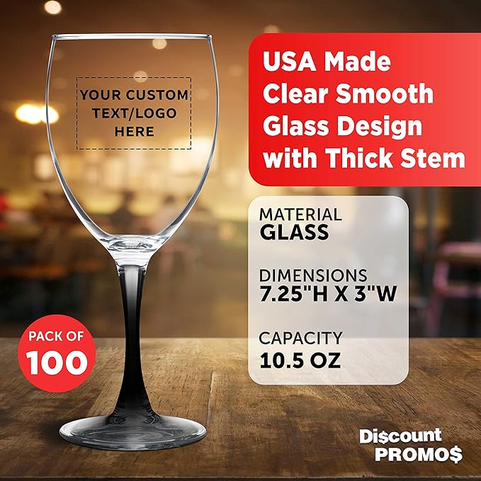 Custom Nuance Wine Glasses by ARC 10.5 oz. Set of 100, Personalized Bulk Pack - Restaurant Glassware, Perfect for Red Wine, White Wine, Cocktails - Black