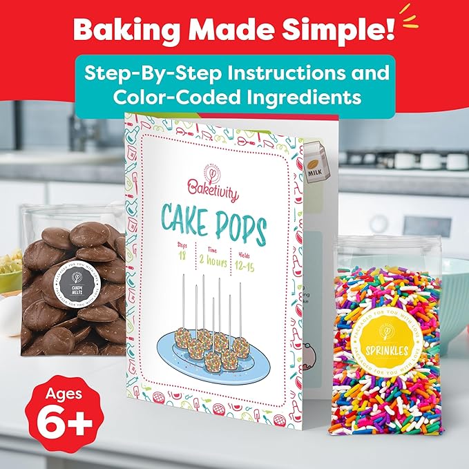 Baketivity Rainbow Bagel & Cake Pop Baking Kit Bundle – Kids Baking Set with Pre-Measured Kosher Ingredients, Illustrated Instructions & Video Guide – Fun Cooking Activity for Ages 6-12+