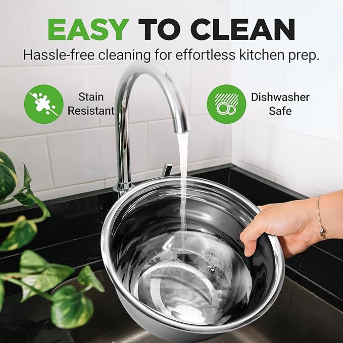 NutriChef 6-Piece Premium Stainless Steel Mixing Bowls - Heavy Duty Stackable Nesting Bowls - Kitchen Essentials for Food Prep, Marinating, Mixing Salad - Dishwasher Safe