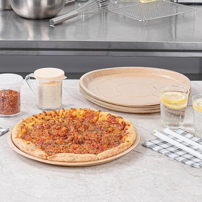 Restaurantware-Eco Pie 12 Inch Paper Pizza Trays, 25 Round Pizza Pans - Oven-Ready, Microwavable, Kraft Paper Pan For Individual Personal Pizzas, For Baking, Cooking, Bread, Meat, Or Pies