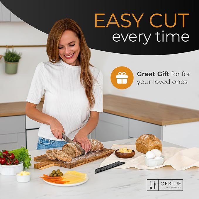 Orblue Serrated Bread Knife with Upgraded Stainless Steel Razor Sharp Wavy Edge Width - Bread Cutter Ideal for Slicing Homemade Bread, Bagels, Cake (8-Inch Blade with 5-Inch Handle) Green