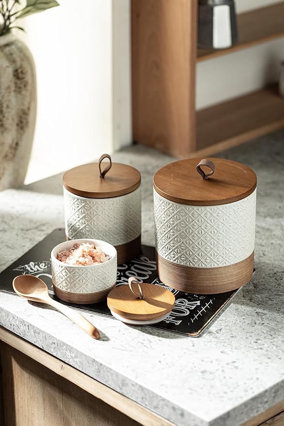 Small Ceramic Jar with Lid, Coffee Container Kitchen Food Storage Jars for Spice Sugar Candy Matcha, Mini Kitchen Spice Jars for Counter, Home, Pantry - White & 5 fl.oz