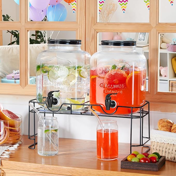 2 PCS 1.5 Gallon Drink dispenser For Parties, Beverage Dispenser With Stand, Large Water Drink Dispensers With Spigot for BBQ, Picnic, Party, Ideal for Lemonade,Juice, Tea, and Party Drinks