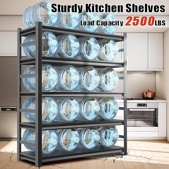 Adjustable Kitchen Organizers and Storage Shelves - Freestanding Microwave Stand - 5 Tier Bakers Rack for Pantry Appliance Storage, Space-Saving Metal Shelving