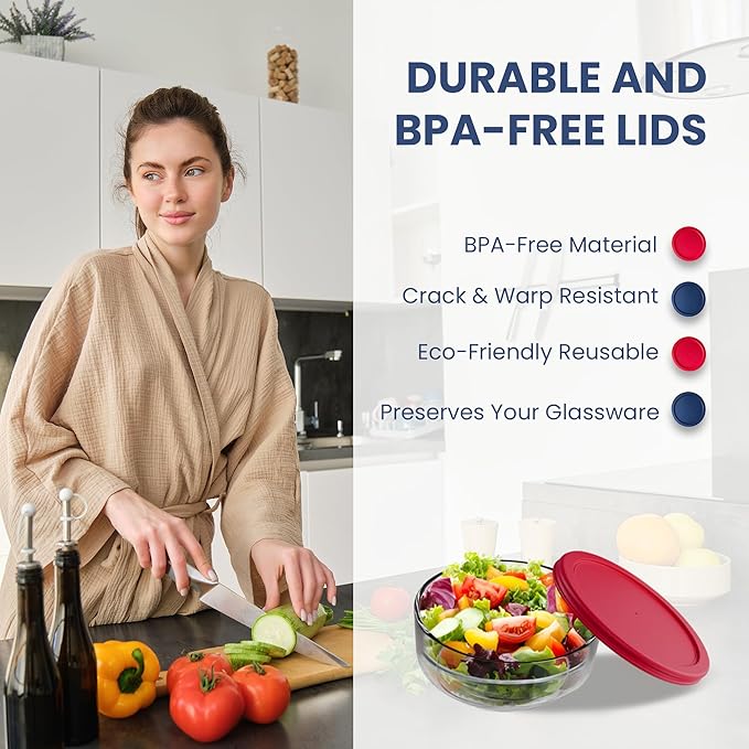 Replacement Lids for Pyrex Glass Food Storage Containers Round (2) 7202-PC 1 Cup (3) 7200-PC 2 Cup (2) 7201-PC 4 Cup (2) 7402-PC 6/7 Cup Red Blue