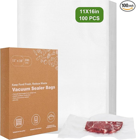 [2025 Upgraded] Moretoes 100pcs Vacuum Sealer Bags, Food Saver Bags Gallon 11" x 16", BPA Free, Pre-cut Commercial Grade Vac Bags for Food Storage, Meal Prep or Sous Vide