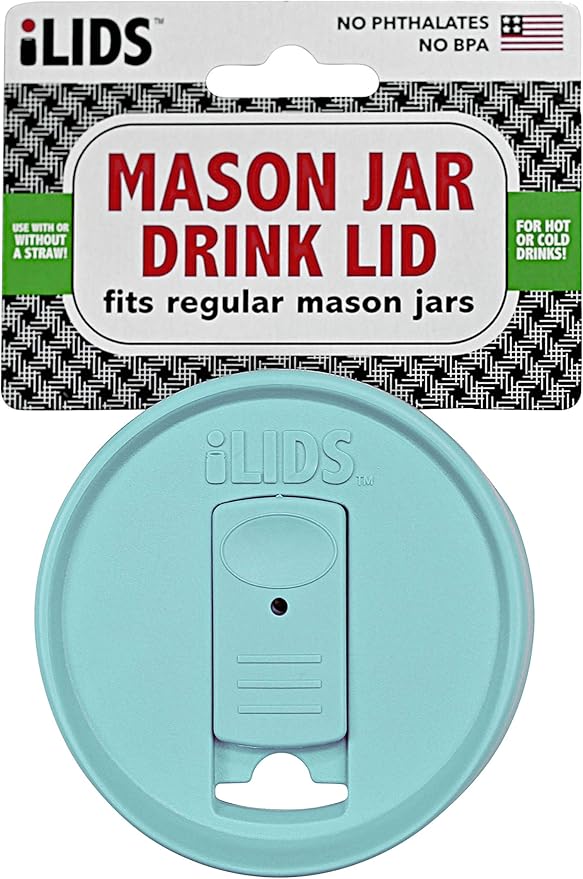Mason Jar Drink Lid, Regular Mouth, Ocean Colors, Pack of 3