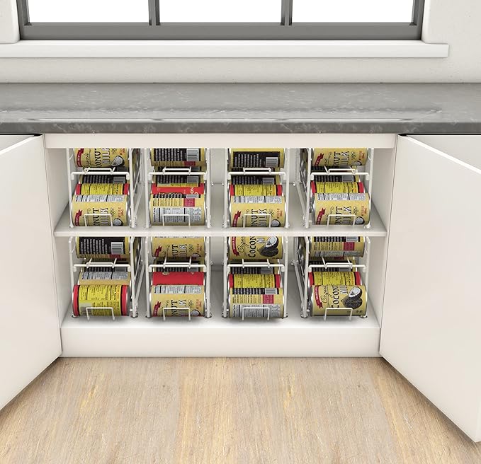 Simple Houseware Soda Can Organizer Stackable Rack Dispenser for Pantry/Refrigerator, 4 Pack, White