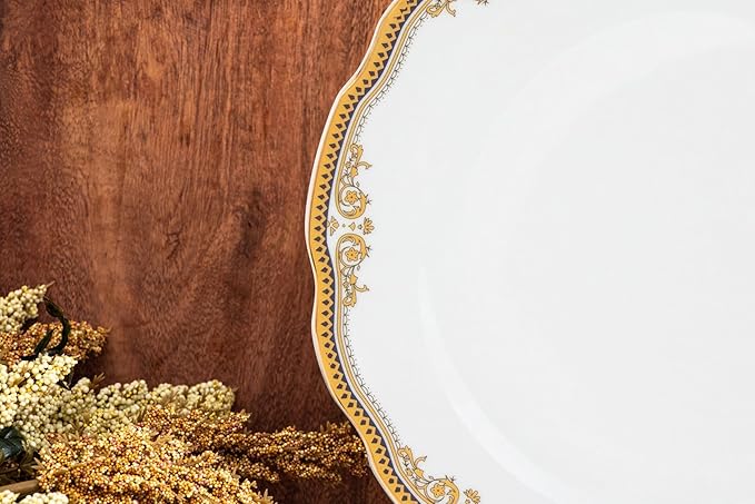 32 Piece Dinnerware Sets for 8 – Elegant Porcelain Plates, Bowls – White and Gold Floral Vintage Design Dishware for Kitchen Table, Formal Dining or Everyday Use (Floral Gold)