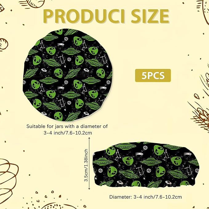 Sourdough Starter Jar Covers,5-Pack Reusable Alien Galaxy Cloth Lids for 3-4 Inch Jars,Ideal for Kombucha Kefir or Cheese Fermentation