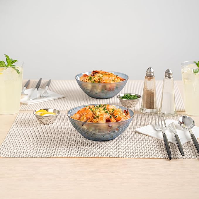 Restaurantware Plastic Bowls 100 Pcs 16 oz Gold Rimmed Disposable Soup Bowls Heavy-Duty Blue Translucent Rippled Dinnerware Containers for Party, Desserts, Salads, Snacks, and Catering