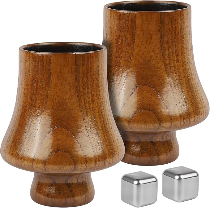 Charred Wooden Bourbon Drinking Glass, Charred Old Fashioned Glass, Handcrafted Whiskey Glass for Men, Great Whiskey Gifts for Men, Dad, or Brother (2 Pack)