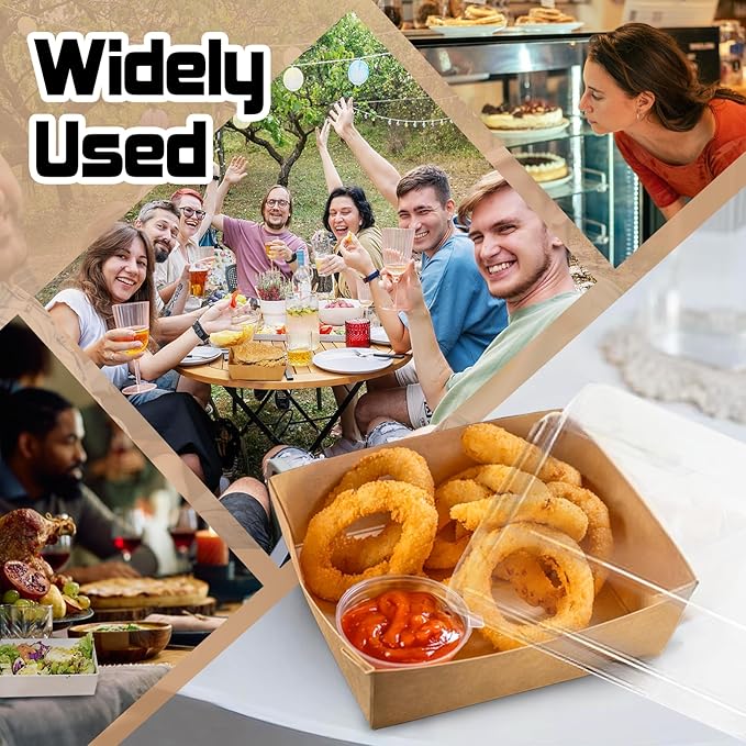 Plastic Charcuterie Boxes with Clear Lids 5in 50pcs, Brown Small Square To Go Paper Bakery Dessert Boxes, Disposable Mini Food Containers for Sandwich Cookie Slice Cake Strawberry Snack