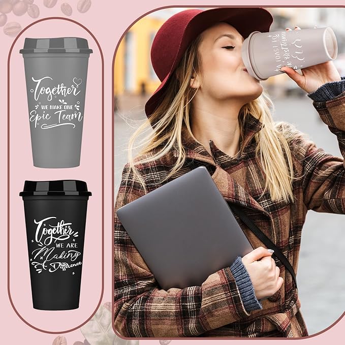 Pickmesh 15 Pcs Employee Appreciation Gifts Christmas Thank You Gift for Team Building 16 oz Teacher Plastic Coffee Cup with Lid Inspirational Travel Tumbler for Coworker Staff Pastor (Morandi Color)