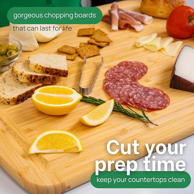 GREENER CHEF 30 Inch 3XL Extra Large Cutting Board with Lifetime Replacements - Oversized Bamboo Stove Top Cover Noodle Board - Wooden Meat Cutting Board - Turkey Carving Board - Charcuterie Board