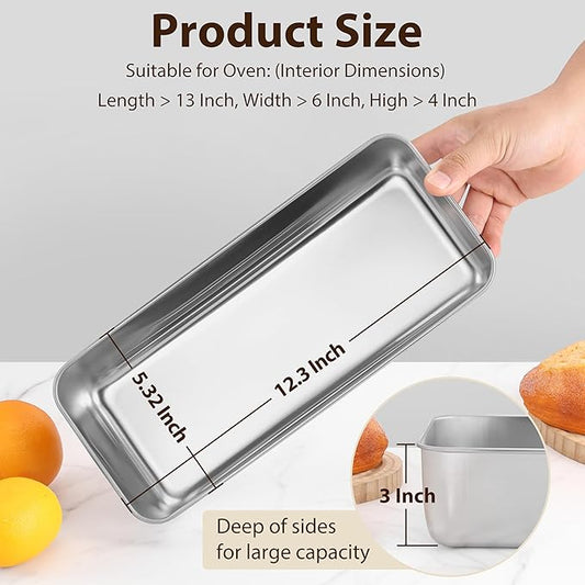 P&P CHEF Loaf Pans for Baking Bread, 12 x 5 Inch Large Stainless Steel Bread Loaf Pan Tins for Homemade Meatloaf Cake Brownies, Healthy & Sturdy, Oven & Dishwasher Safe, 4Pcs