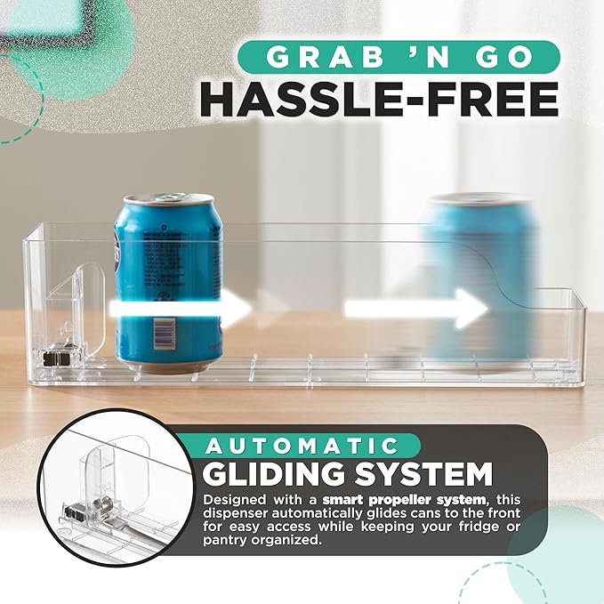 Automatic Soda Can Organizer - 2-Pack - Soda Can Dispenser for Refrigerator - Automatic Drink Holder for Fridge - Organizing Rack for Kitchen or Pantry - Beverage Dispenser & Holder (Small)