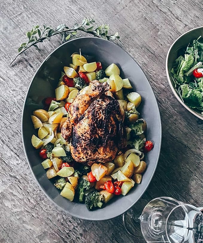 Mora Ceramic Large Serving Bowls- Set of 2 Oval Platters for Entertaining. Modern Kitchen Dishes for Dinner, Fruit, Salad, Turkey, etc. Oven, Dishwasher Safe, 110/80 oz, 16" / 14.6" - Earl Grey