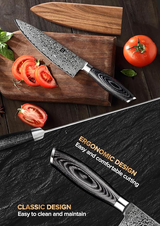 XINZUO Damascus Gyuto Chef Knife with Sheath 8 Inch,Sharp Kitchen Knife Professional,Pakkawood Handle, Chef Gift Box
