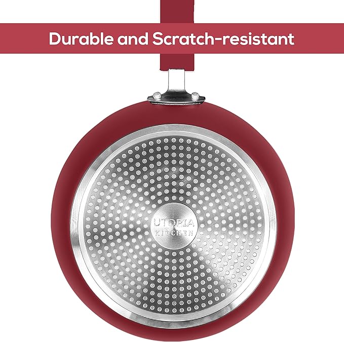 Utopia Kitchen Nonstick Cookware 3 Piece Set, Non-Stick Frying Pans with Induction Bottom, 8, 9.5 & 11 Inches Frying Pans with Bakelite Handles, PFOA Free, Red & Black