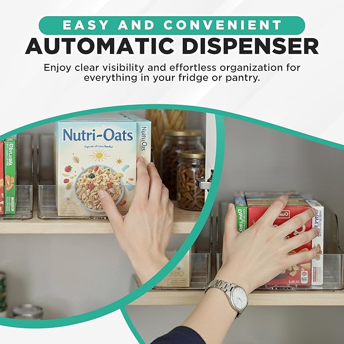 Automatic Food Storage Organizer - Clear Pantry Organizer with Automatic Dispenser for Refrigerator - Drink & Food Holder for Fridge - Organizing Rack Kitchen & Pantry (Large) (1-Pack)